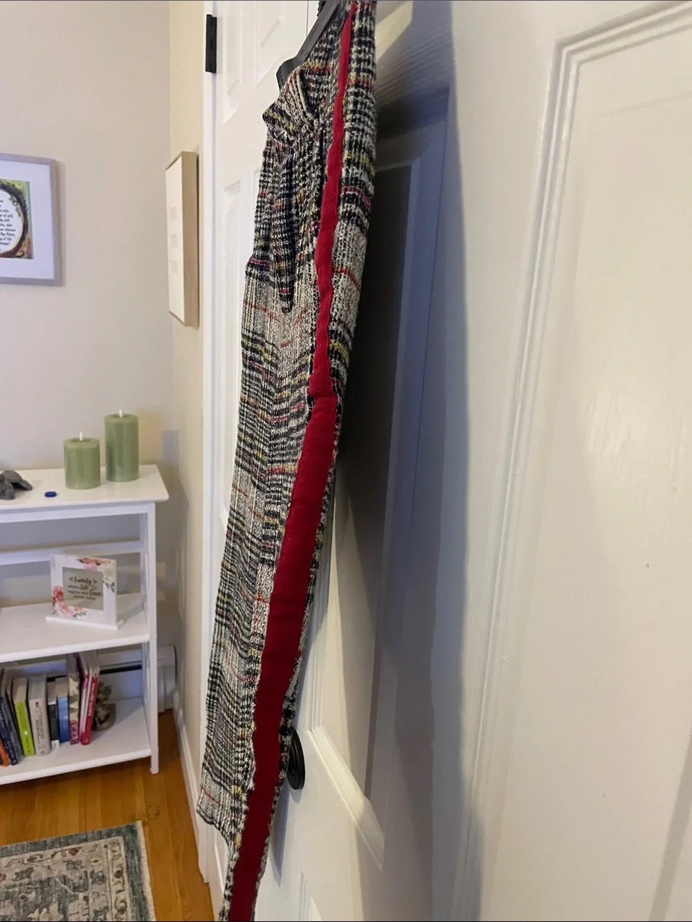 Free People Plaid Straight-Leg Pants with Burgundy Side Stripe